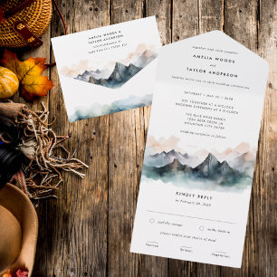 Invitación Todo En Uno Boda de montaña al aire libre de color acuático mo