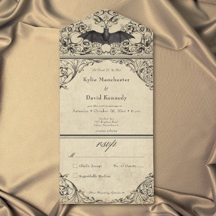 Invitación Todo En Uno Boda de Murciélago Vintage Hasta la Muerte Parcham