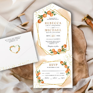Invitación Todo En Uno Boda de naranja cítrica dorada Tangerine
