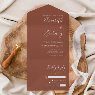 Invitación Todo En Uno Boda de Naranjas de Terracotta quemada en escritur