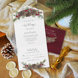 Invitación Todo En Uno Boda de Navidades de guiones de guion de color pál