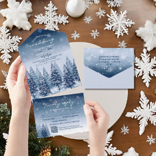 Invitación Todo En Uno Boda de Navidades de Pino Blue Winter Wonderland