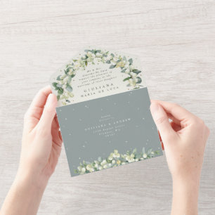 Invitación Todo En Uno Boda de nieve verde/crema formal + eucalipto