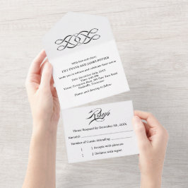 Invitación Todo En Uno Boda de Nudo Celta Blanco y Negro