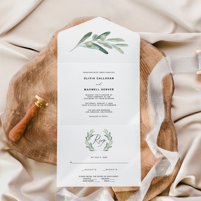 Invitación Todo En Uno Boda de oliva de vegetación rústica (Subido por el creador)