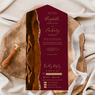 Invitación Todo En Uno Boda de opciones de comida de Burgundy Rust Gold A