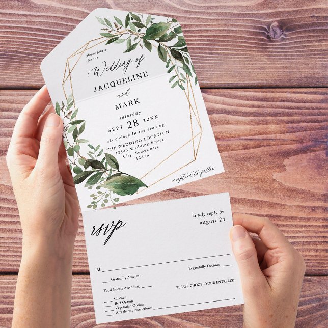 Invitación Todo En Uno Boda de oro de hojas y eucalipto (Subido por el creador)