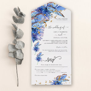 Invitación Todo En Uno Boda de oro de las mariposas azules