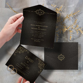Invitación Todo En Uno Boda de oro filigrí fino V2 ID871