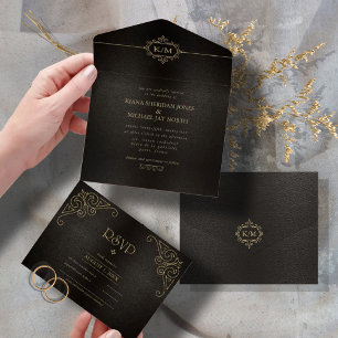 Invitación Todo En Uno Boda de oro filigrí fino V2 ID871