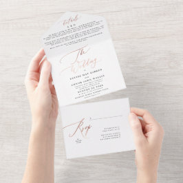 Invitación Todo En Uno Boda de oro simple Rosa negro y blanco elegante