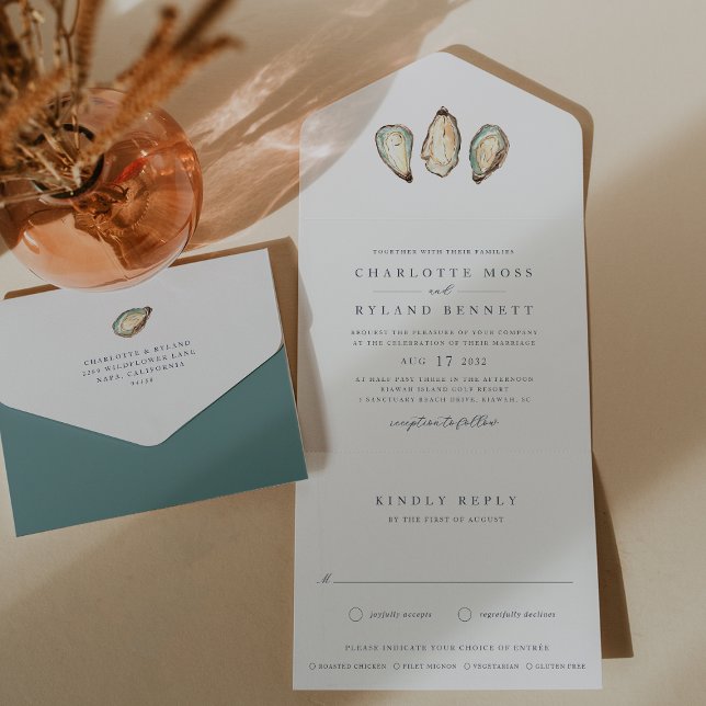 Invitación Todo En Uno Boda de ostión acuático costero (Subido por el creador)