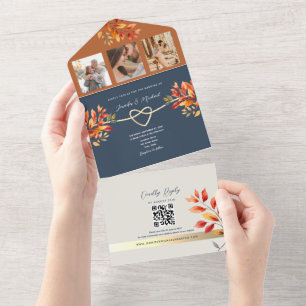 Invitación Todo En Uno Boda de Otoño Azul Marino