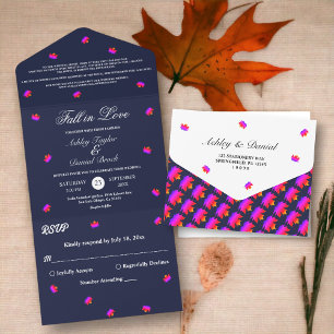 Invitación Todo En Uno Boda de Otoño Azul Marino Chic Rústico