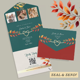 Invitación Todo En Uno Boda de Otoño Boho Turquesa Naranja