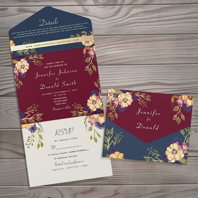 Invitación Todo En Uno Boda de otoño borgoñoso (Subido por el creador)