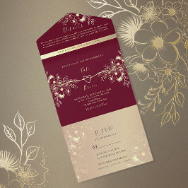 Invitación Todo En Uno Boda de Otoño Burgundy Gold