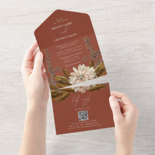 Invitación Todo En Uno Boda de otoño de color de agua de terracota floral