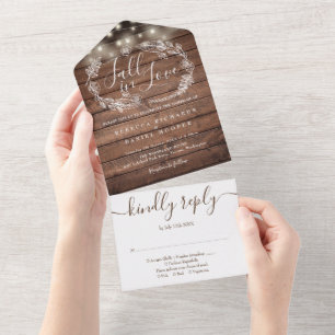 Invitación Todo En Uno Boda de otoño de madera rústica enamorada
