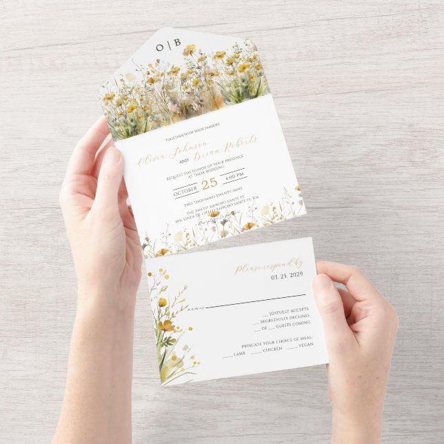 Invitación Todo En Uno Boda de otoño de otoño acuática acuarela (desgarro)