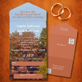 Invitación Todo En Uno Boda de otoño de Terrecotta Trees Caídos