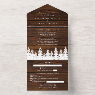 Invitación Todo En Uno Boda de otoño e invierno de madera rústica con RSV