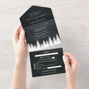 Invitación Todo En Uno Boda de otoño e invierno de madera rústica con RSV