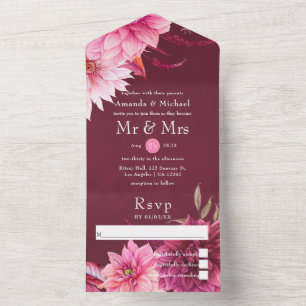 Invitación Todo En Uno Boda de otoño en color burdeos y rubor Todo en uno