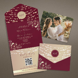 Invitación Todo En Uno Boda de Otoño Floral Borgoña