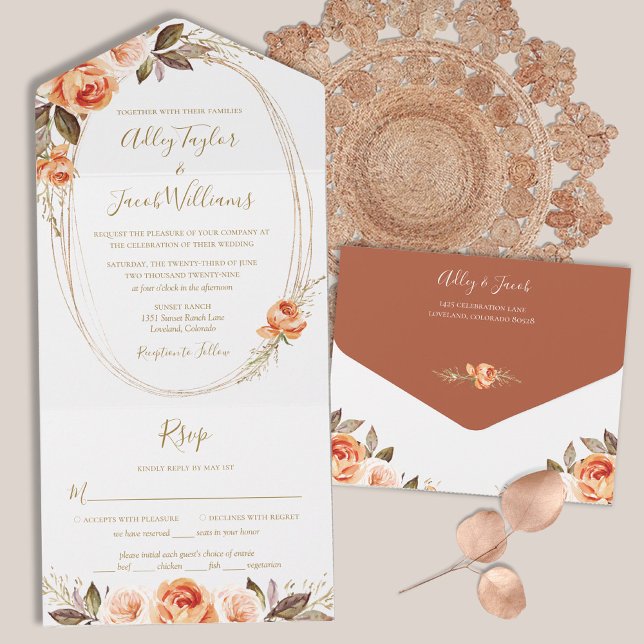 Invitación Todo En Uno Boda de otoño floral de Terracotta Boho con RSVP (Subido por el creador)