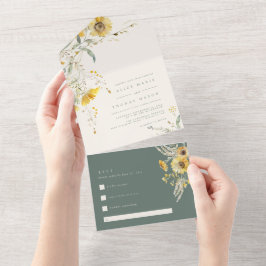Invitación Todo En Uno Boda de otoño floral rústica, girasol