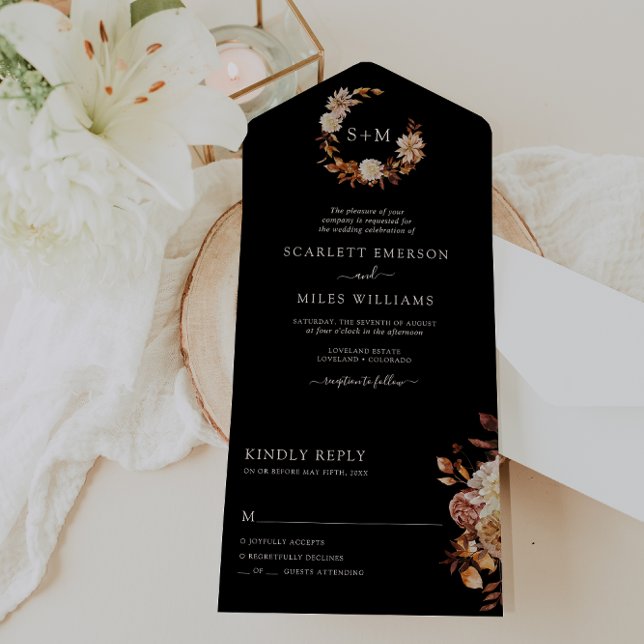 Invitación Todo En Uno Boda de Otoño Negro (Black Fall Wedding All In One Invitation
)