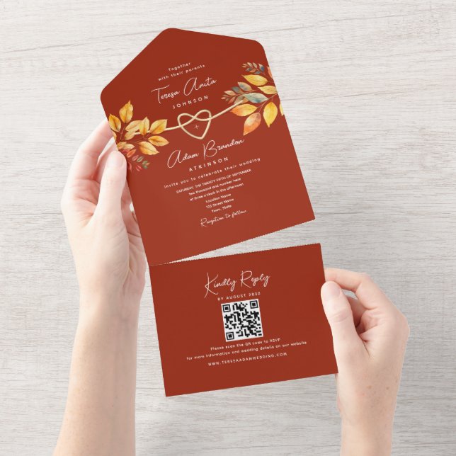 Invitación Todo En Uno Boda de otoño rústica de Terracota (desgarro)