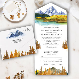 Invitación Todo En Uno Boda de otoño rústico en el bosque de montaña junt
