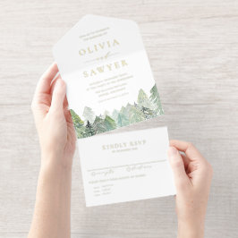 Invitación Todo En Uno Boda de paisaje de color nevado y verde