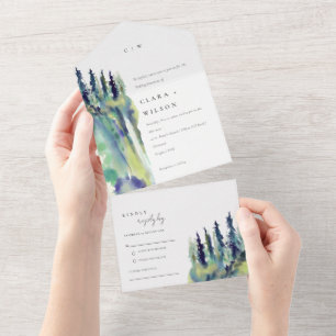 Invitación Todo En Uno Boda de Paisaje de Montaña de Árbol Pino Mínimo Su