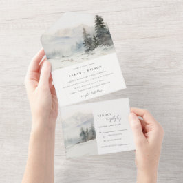 Invitación Todo En Uno Boda de paisajes de la montaña de nieve de inviern