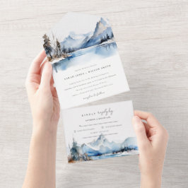 Invitación Todo En Uno Boda de paisajes de nieve de invierno de Mountain