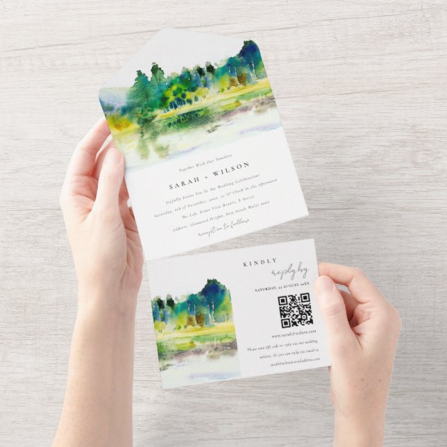 Invitación Todo En Uno Boda de paisajes fluviales de las Montañas del Paí
