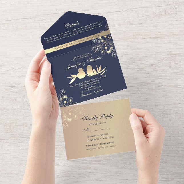 Invitación Todo En Uno Boda de Pájaros (desgarro)