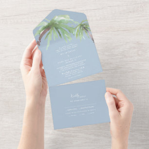 Invitación Todo En Uno Boda de Palm Sky Blue