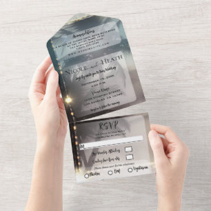 Invitación Todo En Uno Boda de Palm Tree de Playa Tropical Vintage Sparkl