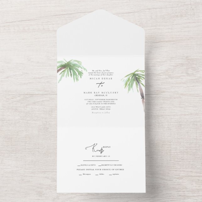 Invitación Todo En Uno Boda de Palm Tropical (Interior)