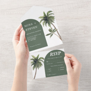 Invitación Todo En Uno Boda de palmera de arco verde