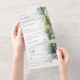 Invitación Todo En Uno Boda de Palmeras Tropicales