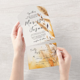 Invitación Todo En Uno Boda de Pampas simple y elegante