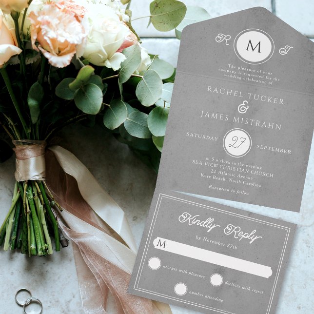 Invitación Todo En Uno Boda de papel de pergamino gris moderno (Subido por el creador)