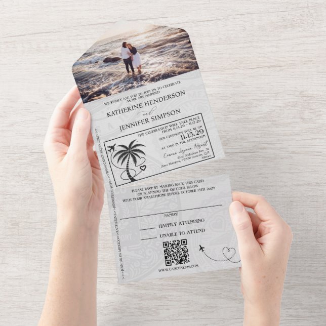 Invitación Todo En Uno Boda de pasaporte de México blanco (desgarro)