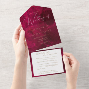 Invitación Todo En Uno Boda de pasión de Borgoña