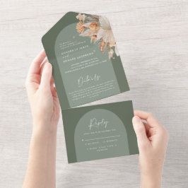 Invitación Todo En Uno Boda de pasto bohemio sage Green